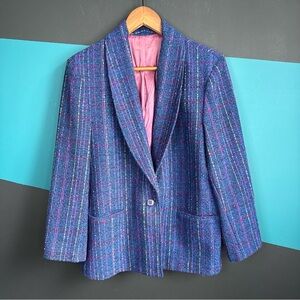 Liz Claiborne Vintage Blue and Pink Plaid Blazer Business Casual Officewear